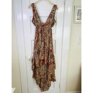 Karma Highway Maxi Dress Floral Paisley High-Low Boho Festival Ren Fair One Size